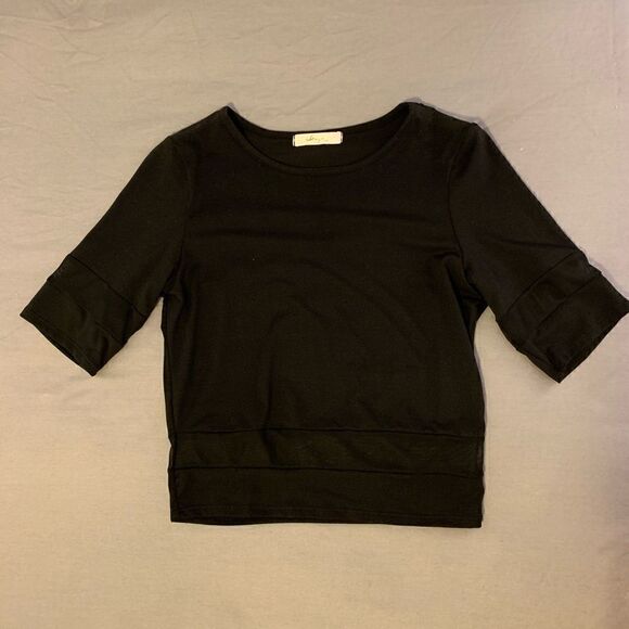 GAZE urban outfitters  black short sleeve crop top with sheer mesh panel small - Picture 7 of 10
